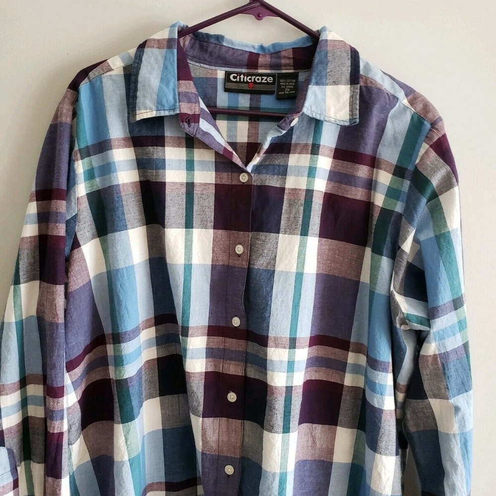 Citicraze Women's Plaid Shirt Long Sleeve 2X
